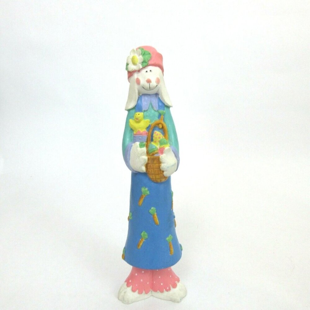 Thin 8” Tall Lady Resin Bunny Rabbit Easter Holiday Decor Spring Pencil Style
